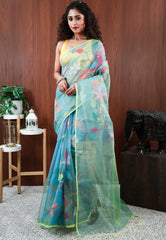 Sea Green Kora Saree With Blouse Piece - Adi Akshoy & Co.
