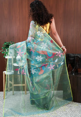 Sea Green Kora Saree With Blouse Piece - Adi Akshoy & Co.