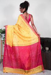 Yellow Matka Handloom Saree With Blouse Piece - Adi Akshoy & Co.