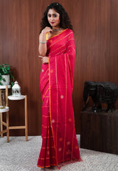 Rani Pink Handloom Saree With Blouse Piece - Adi Akshoy & Co.