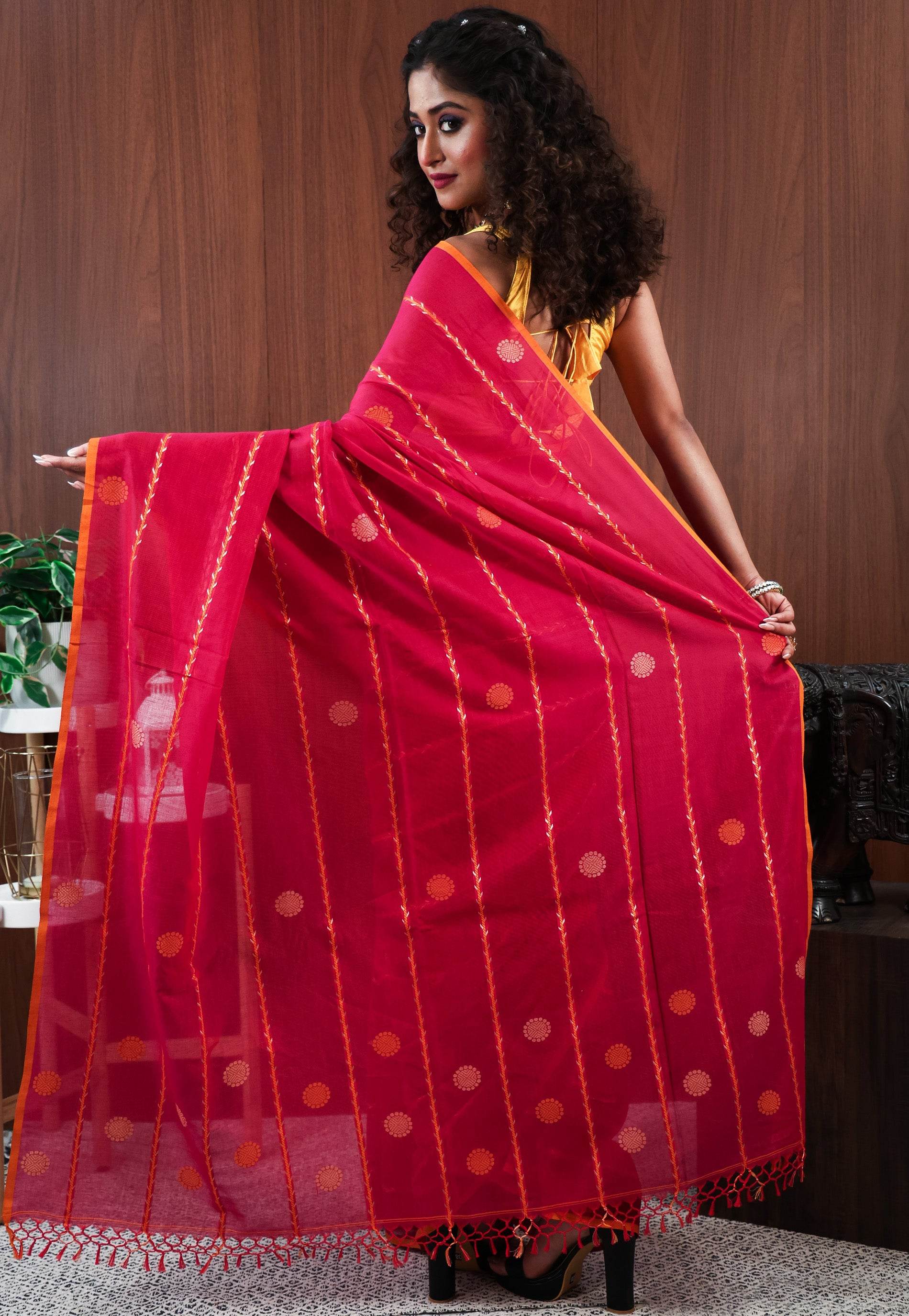 Rani Pink Handloom Saree With Blouse Piece - Adi Akshoy & Co.