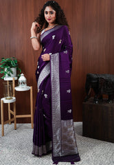 Purple Mashru Silk Saree with Blouse Piece - Adi Akshoy & Co.