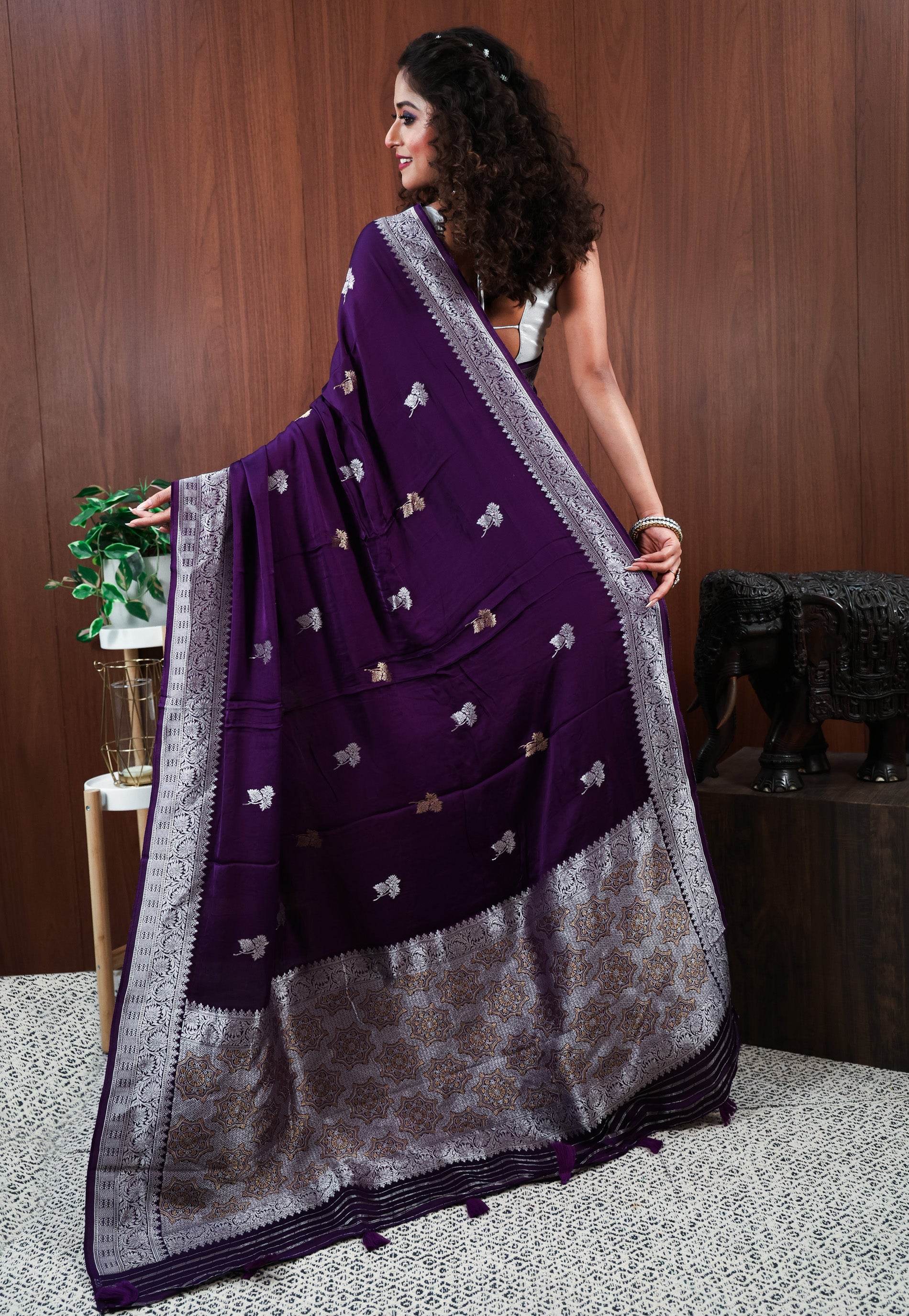 Purple Mashru Silk Saree with Blouse Piece - Adi Akshoy & Co.