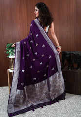 Purple Mashru Silk Saree with Blouse Piece - Adi Akshoy & Co.