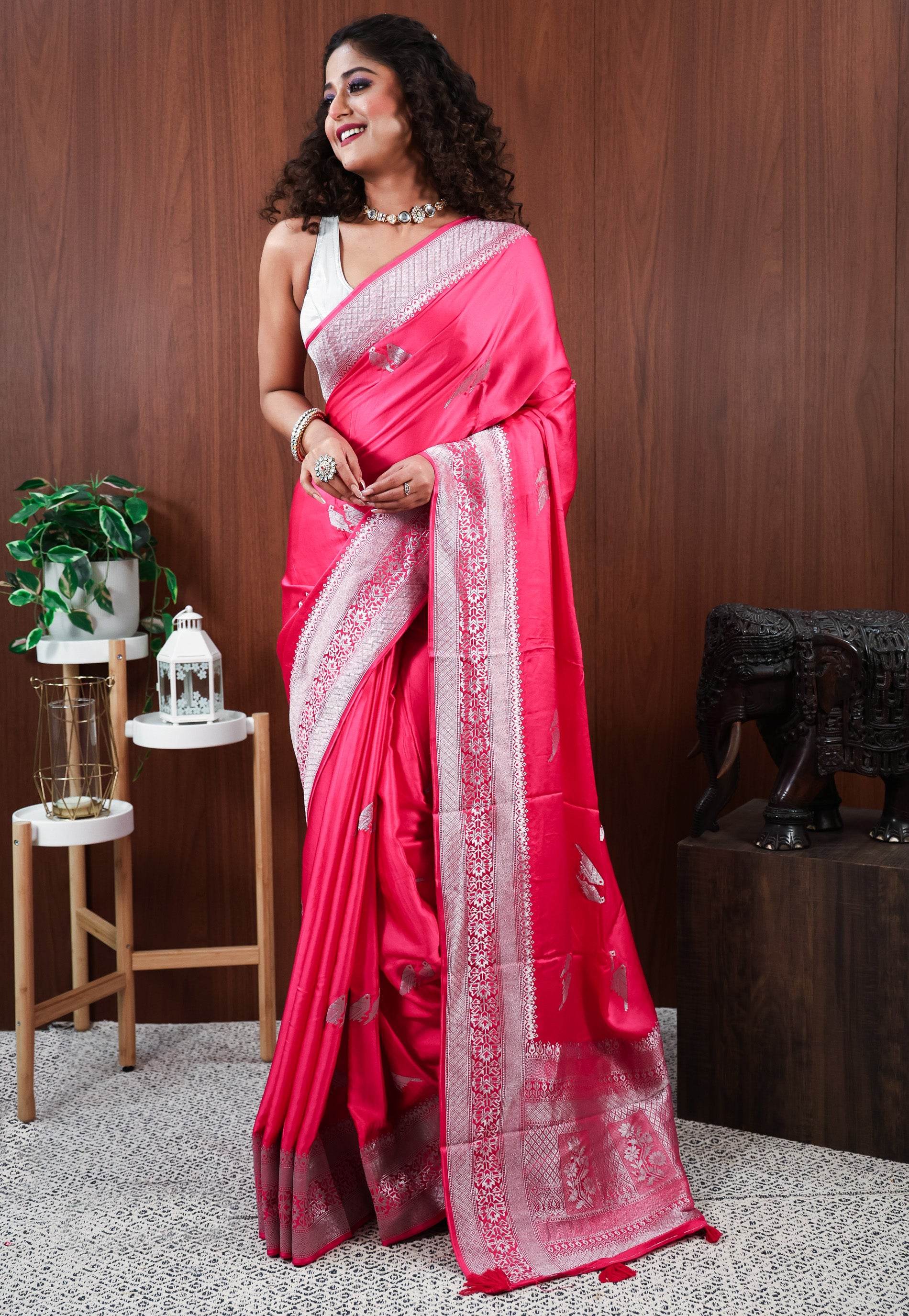 Rani Pink Mashru Silk Saree with Blouse Piece - Adi Akshoy & Co.