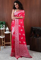 Rani Pink Mashru Silk Saree with Blouse Piece - Adi Akshoy & Co.