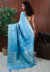 Light Blue Mashru Silk Saree with Blouse Piece - Adi Akshoy & Co.