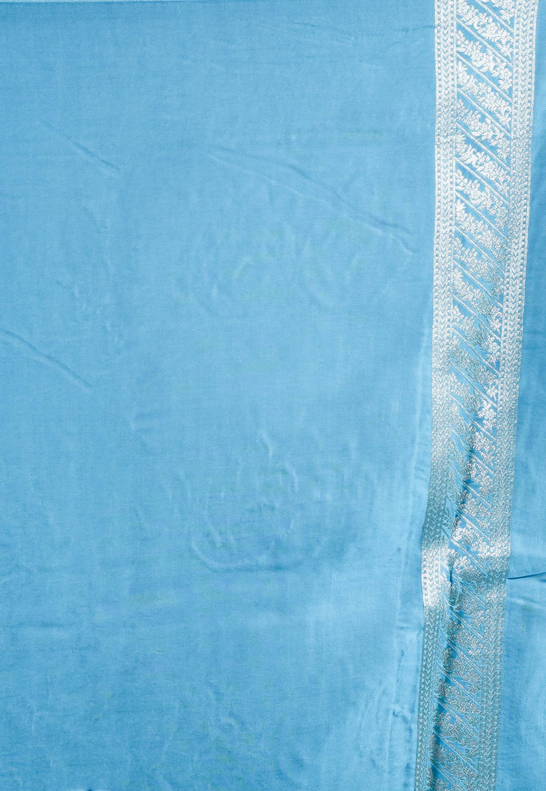 Light Blue Mashru Silk Saree with Blouse Piece - Adi Akshoy & Co.