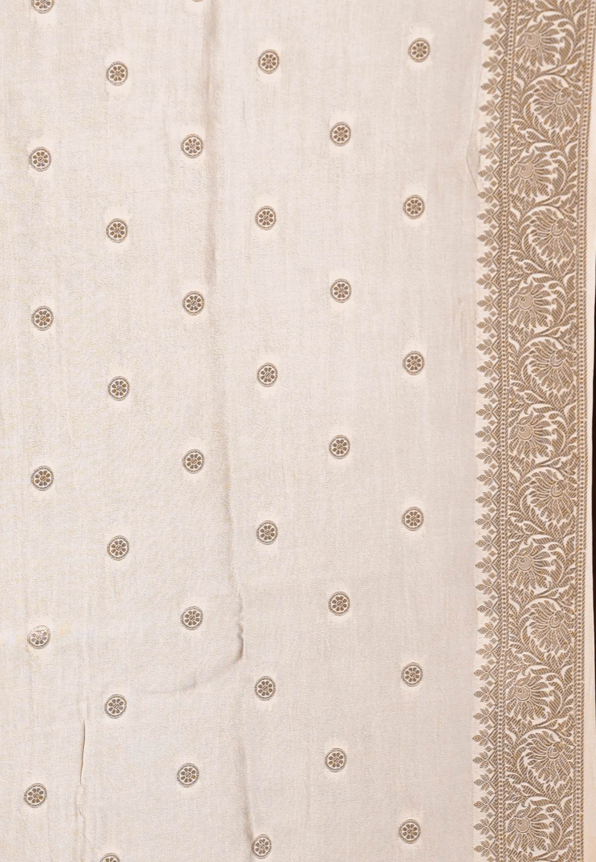 Ivory Mashru Silk Saree with Blouse Piece - Adi Akshoy & Co.