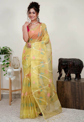 Yellow Kora Saree With Blouse Piece - Adi Akshoy & Co.