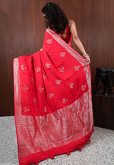 Red Mashru Silk Saree with Blouse Piece - Adi Akshoy & Co.
