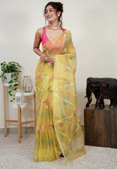 Yellow Kora Saree With Blouse Piece - Adi Akshoy & Co.