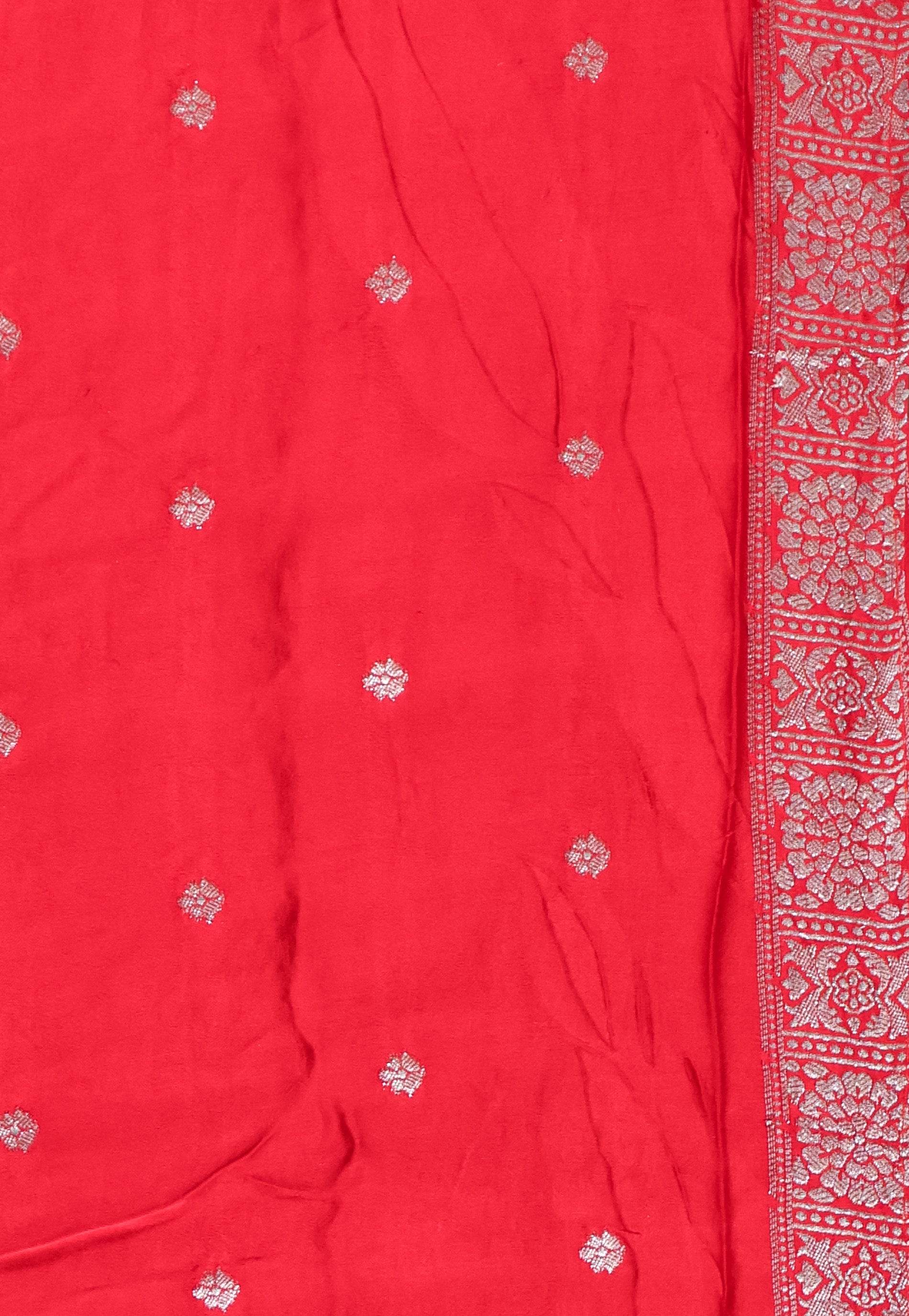 Red Mashru Silk Saree with Blouse Piece - Adi Akshoy & Co.