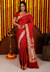 Maroon Wedding Banarasi Silk Saree with Blouse Piece - Adi Akshoy & Co.