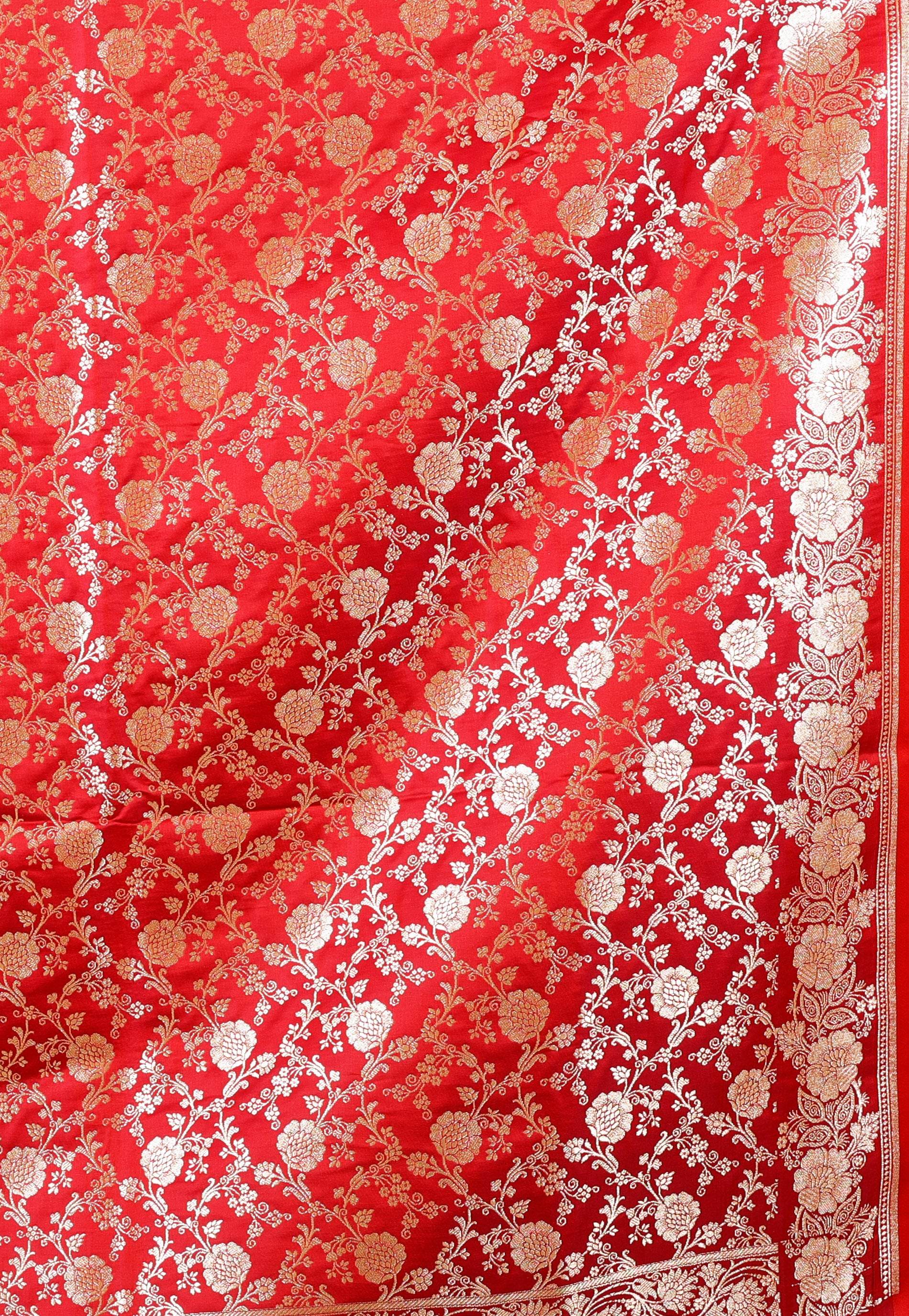 Dual Shades of Magenta and Red Wedding Banarasi Silk Saree with Blouse Piece - Adi Akshoy & Co.