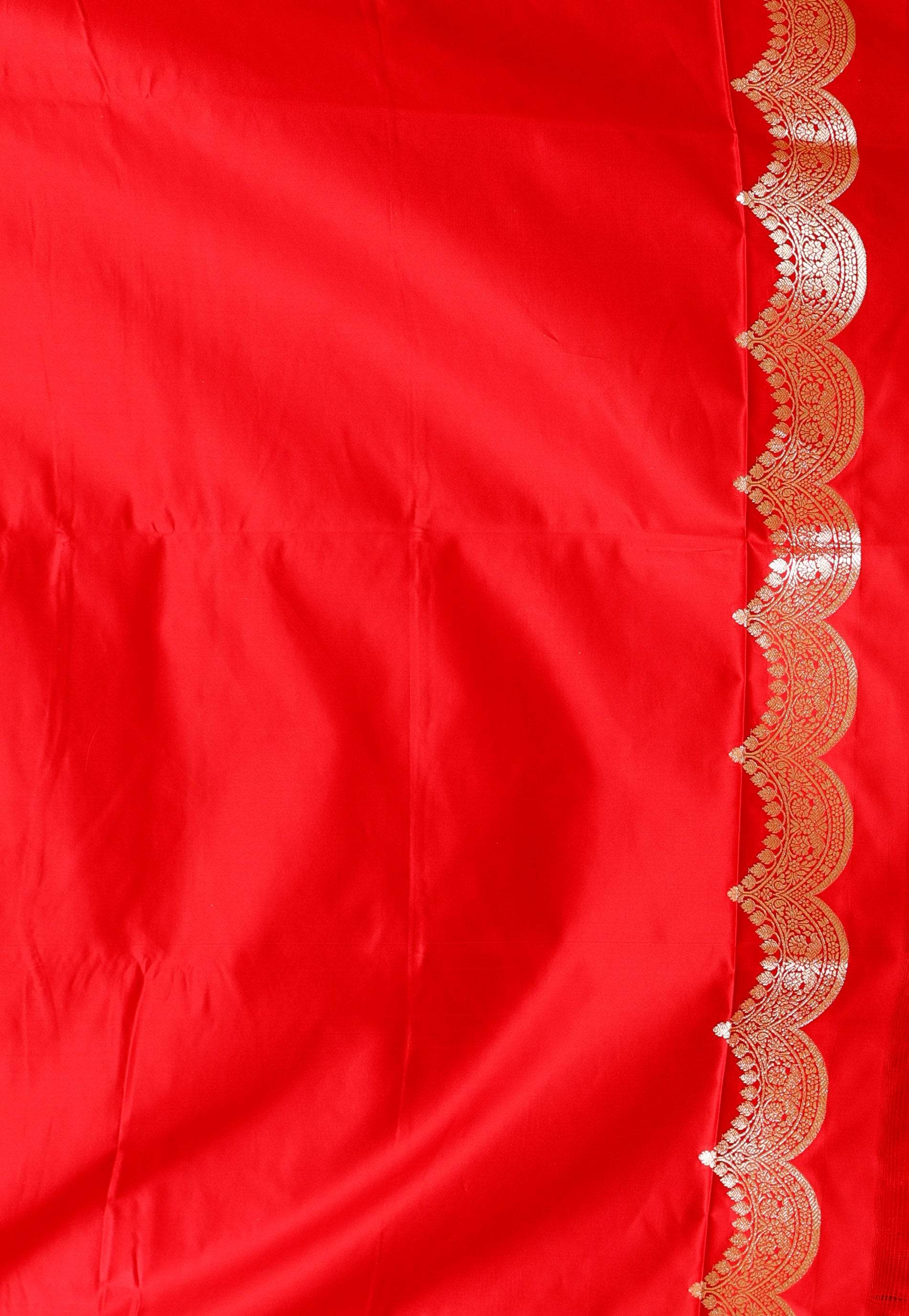 Red Wedding Banarasi Silk Saree with Blouse Piece - Adi Akshoy & Co.