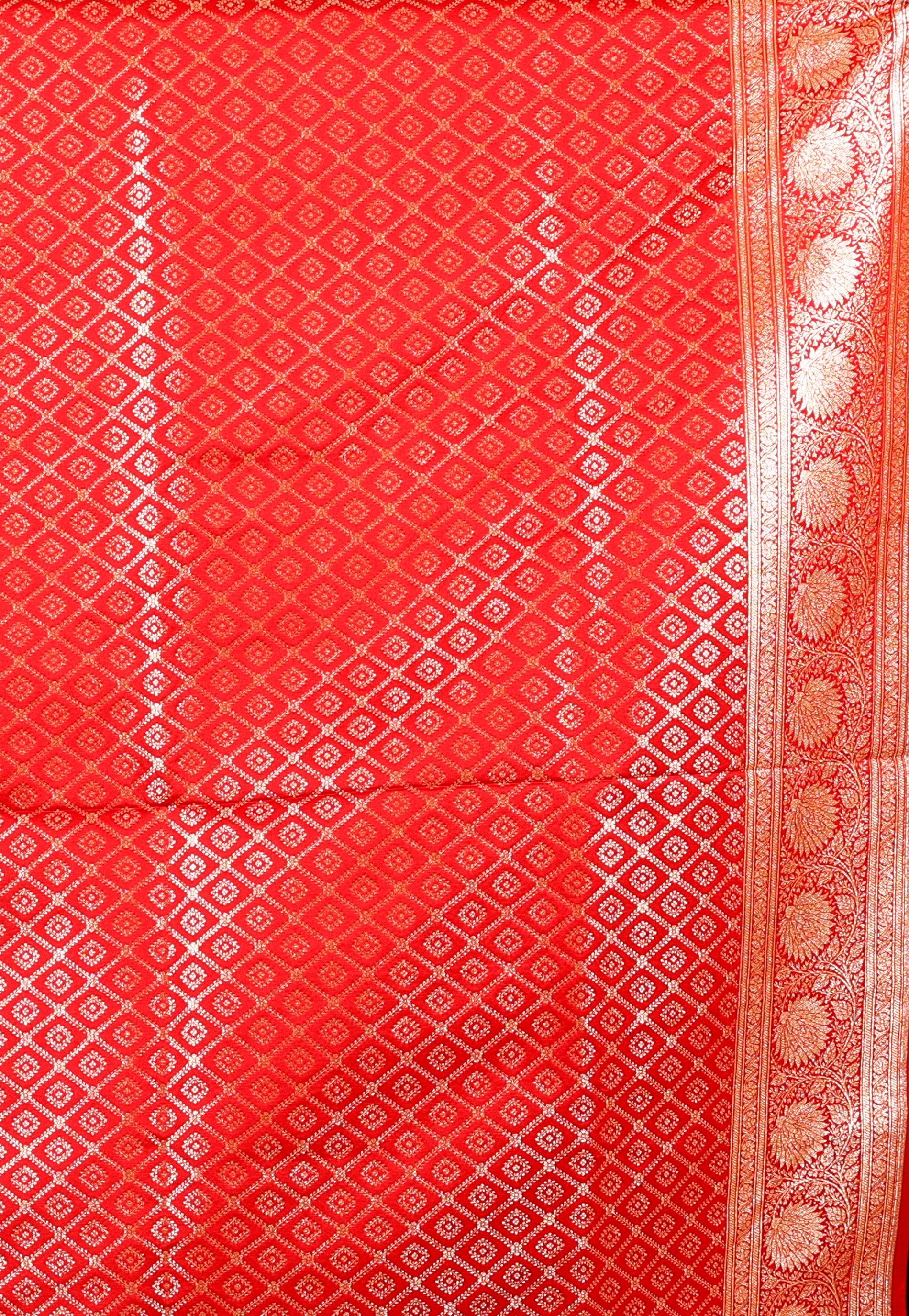 Off White with Red Korial Banarasi Silk Saree With Blouse Piece - Adi Akshoy & Co.
