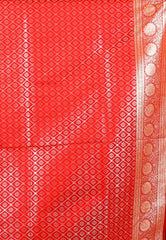 Off White with Red Korial Banarasi Silk Saree With Blouse Piece - Adi Akshoy & Co.
