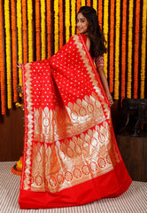 Red Wedding Banarasi Silk Saree with Blouse Piece - Adi Akshoy & Co.