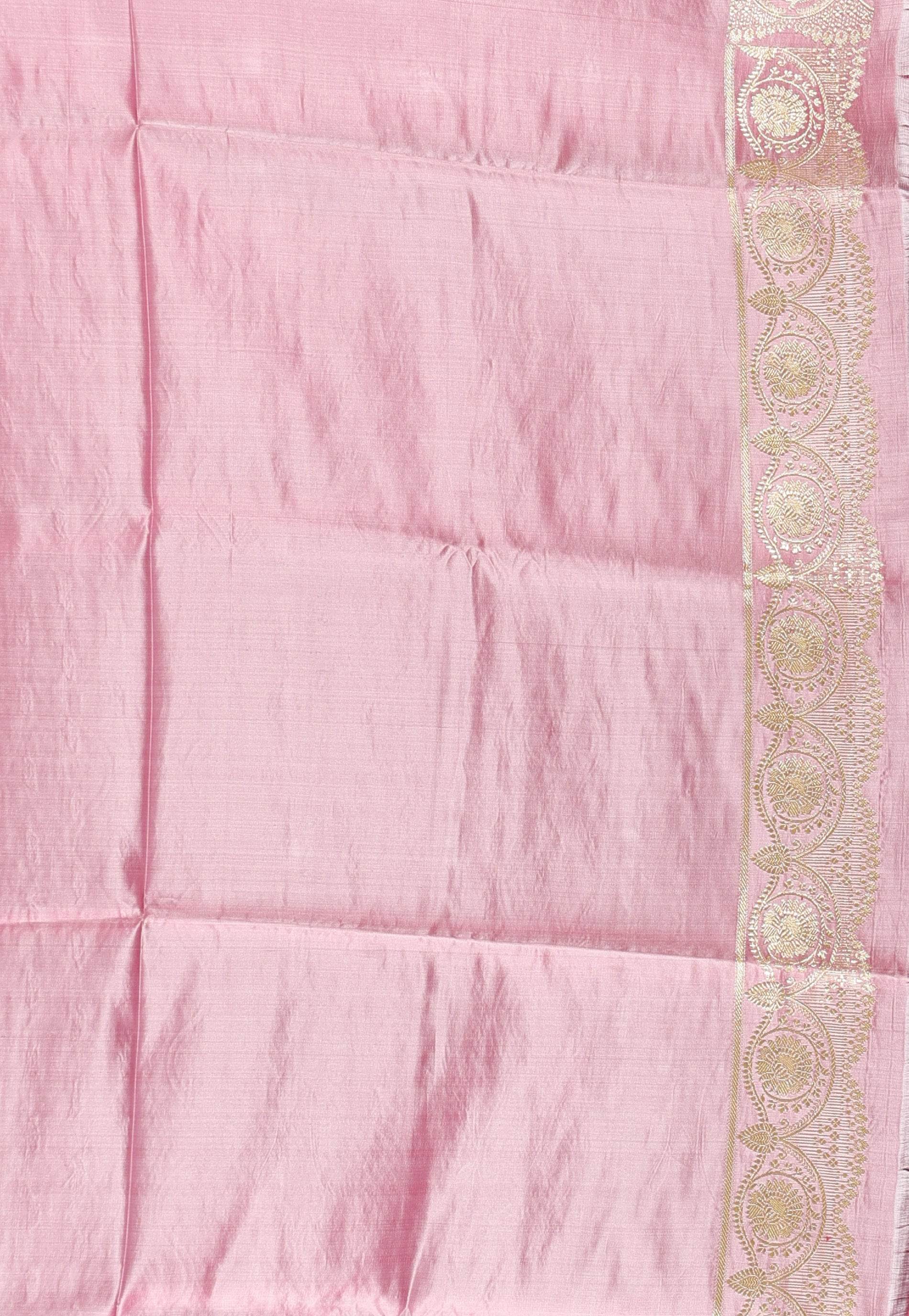 Pink Pastel Banarasi Silk Saree With Blouse Piece - Adi Akshoy & Co.