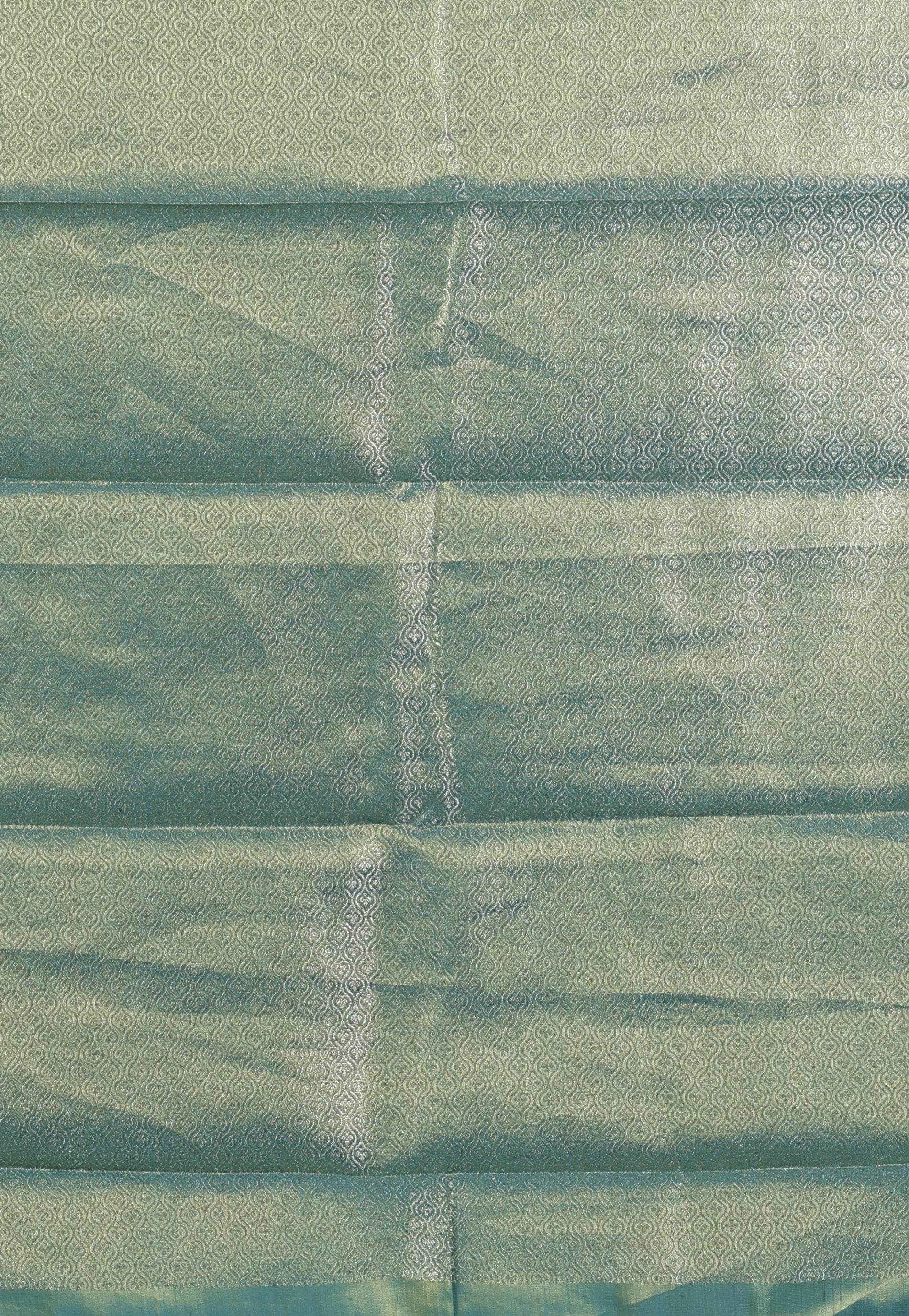 Sea Green Brocade Tissue Kanjivaram Silk Saree With Blouse Piece - Adi Akshoy & Co.