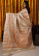 Matt Golden Brocade Tissue Kanjivaram Silk Saree With Blouse Piece - Adi Akshoy & Co.