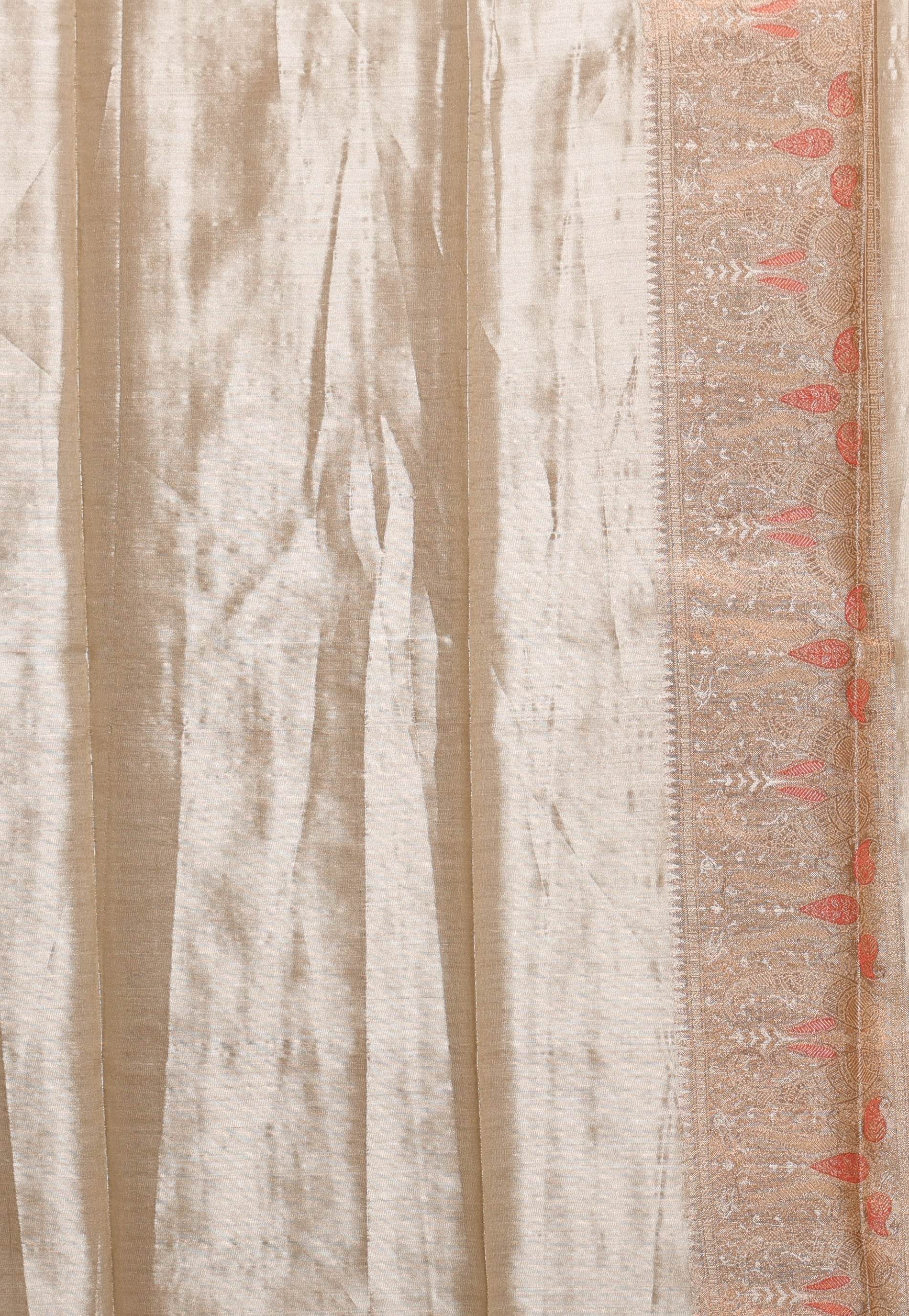 Matt Golden Brocade Tissue Kanjivaram Silk Saree With Blouse Piece - Adi Akshoy & Co.