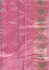 Ivory Minakari with Onion Pink Border Kadwa Katan Pure Silk Saree With Blouse Piece - Adi Akshoy & Co.