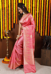 Pink Tussar Pure Silk Saree with Blouse Piece - Adi Akshoy & Co.