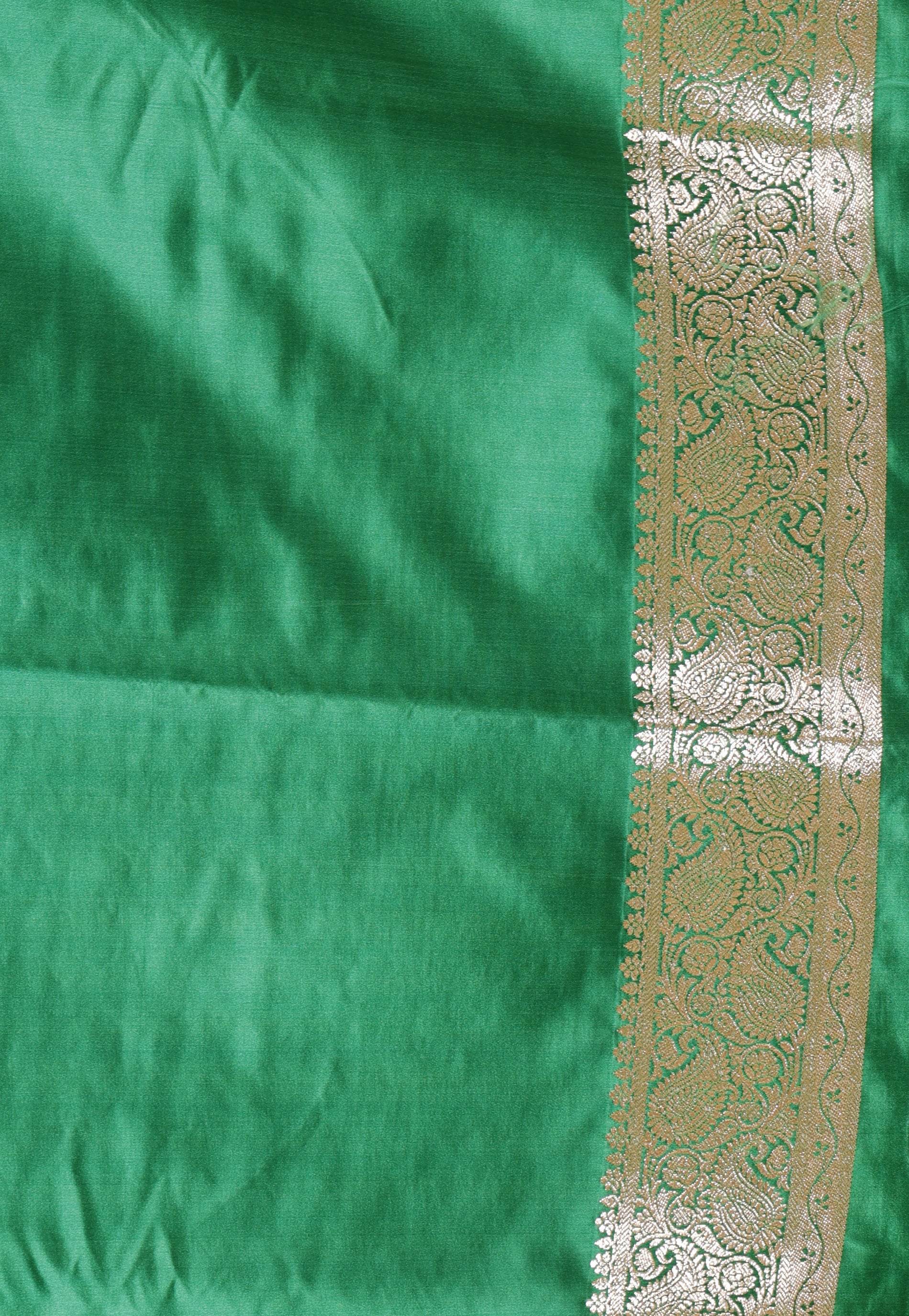 Off White with Green Korial Banarasi Silk Saree With Blouse Piece - Adi Akshoy & Co.