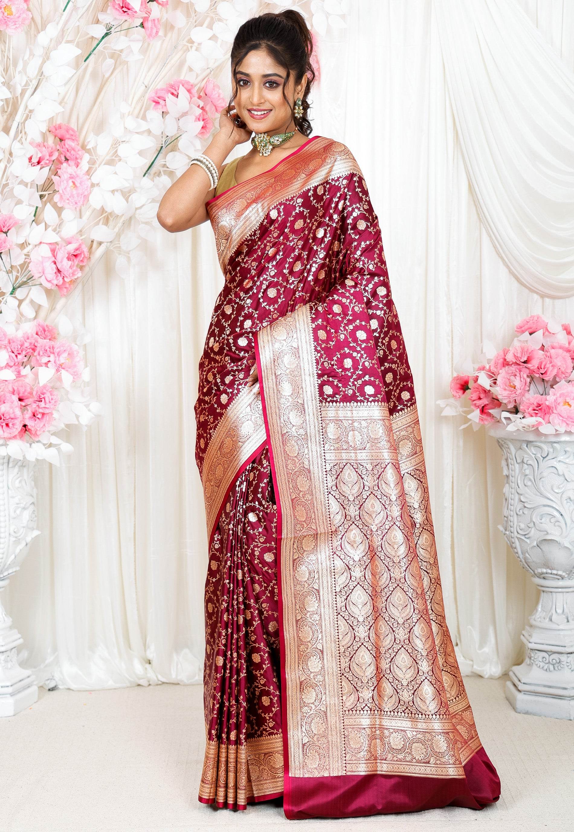 Magenta Wedding Banarasi Silk Saree with Blouse Piece - Adi Akshoy & Co.