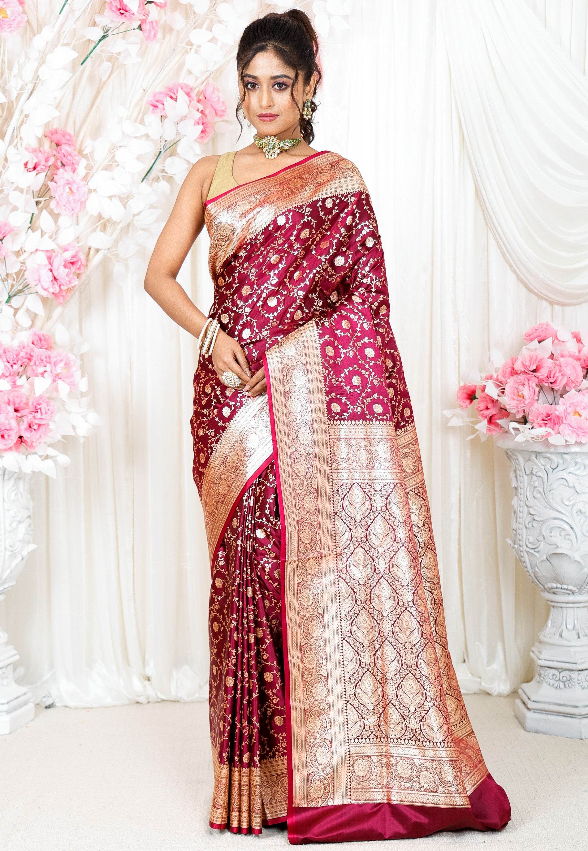 Magenta Wedding Banarasi Silk Saree with Blouse Piece - Adi Akshoy & Co.