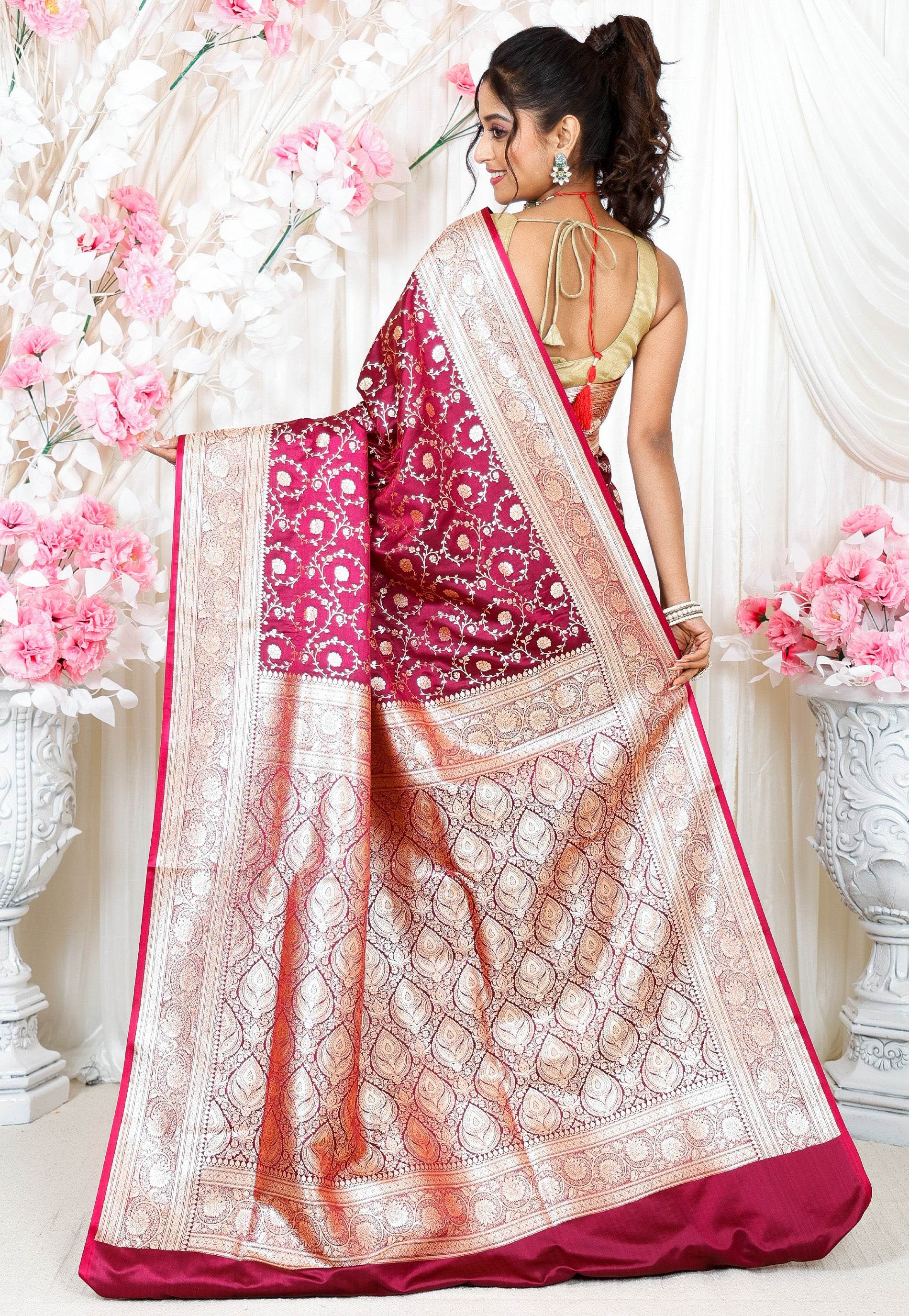 Magenta Wedding Banarasi Silk Saree with Blouse Piece - Adi Akshoy & Co.