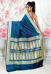 Peacock Blue Wedding Banarasi Silk Saree with Blouse Piece - Adi Akshoy & Co.