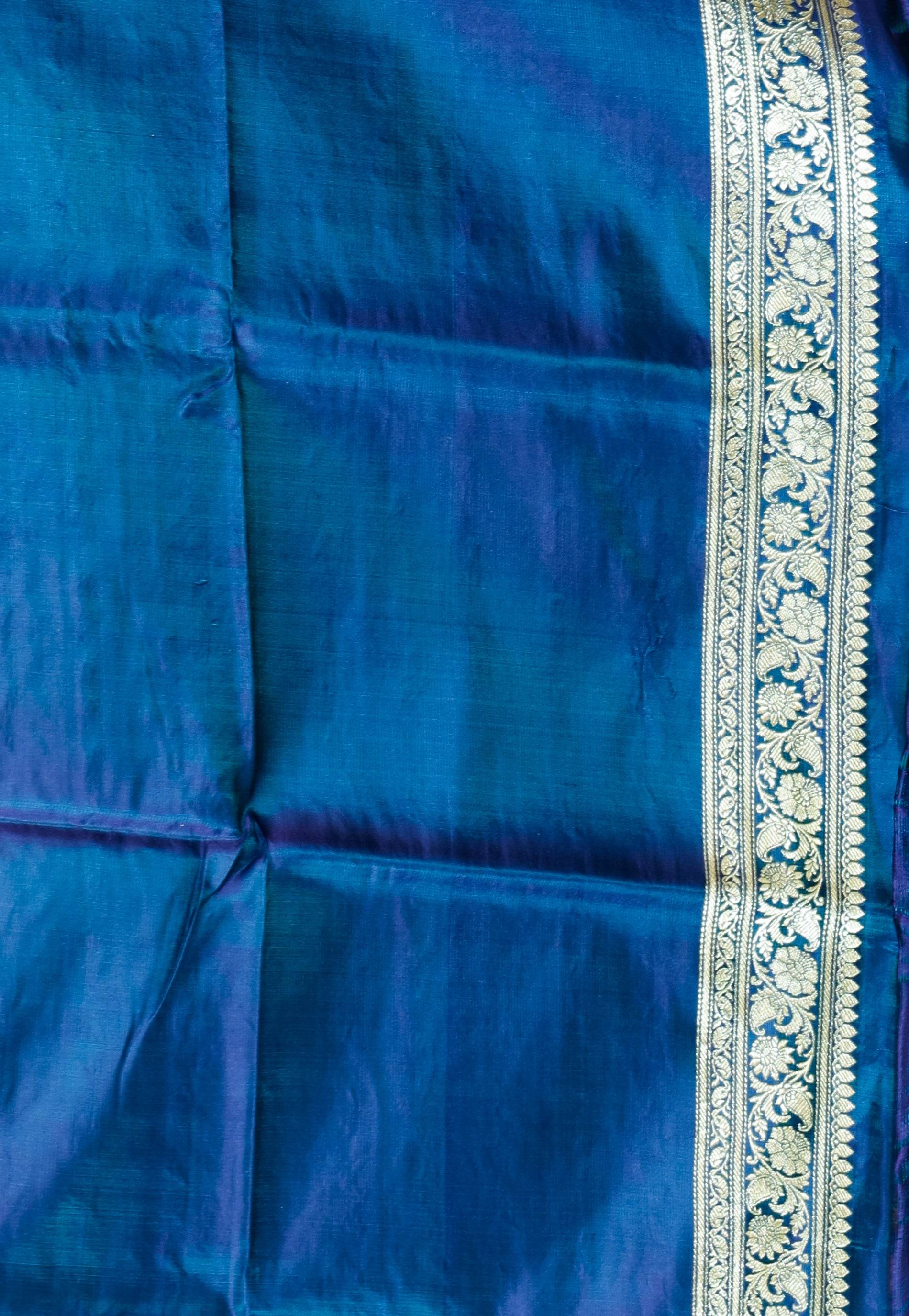 Peacock Blue Wedding Banarasi Silk Saree with Blouse Piece - Adi Akshoy & Co.