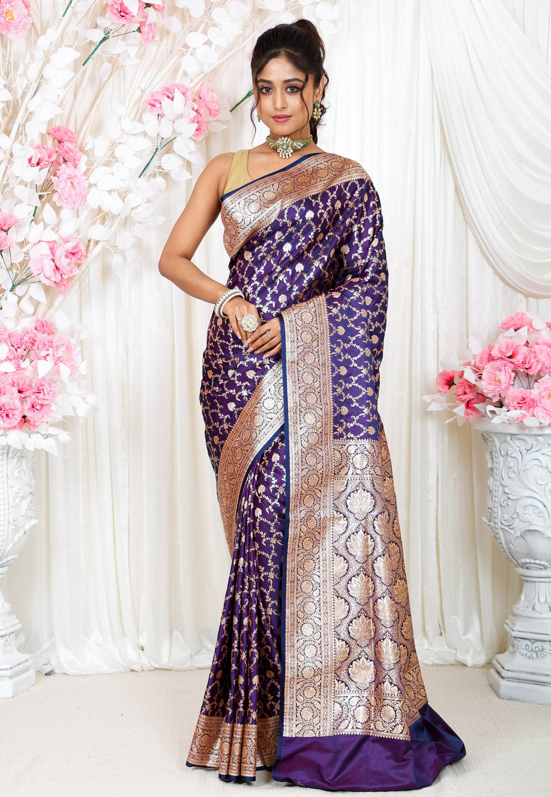 Purple Wedding Banarasi Silk Saree with Blouse Piece - Adi Akshoy & Co.