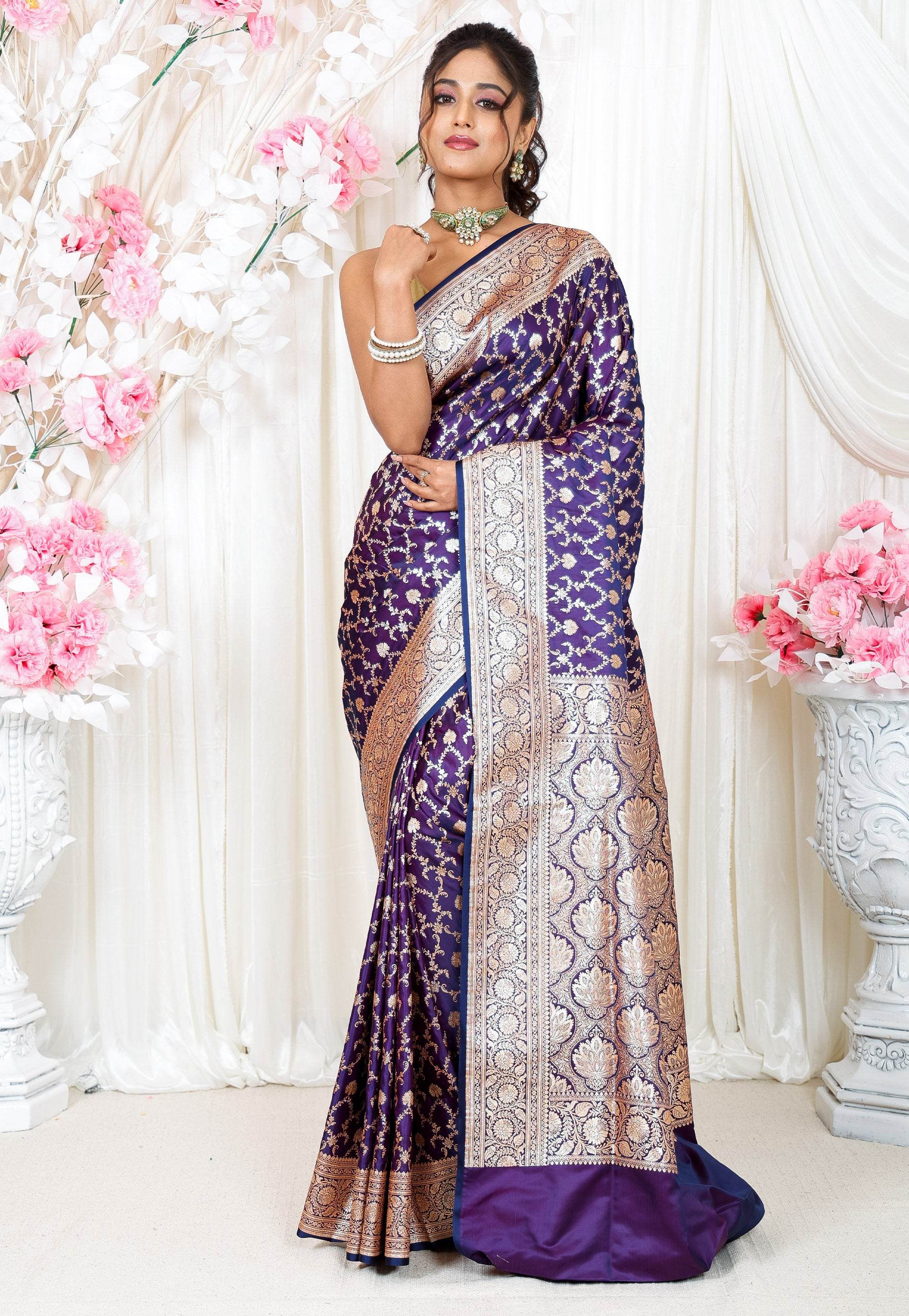Purple Wedding Banarasi Silk Saree with Blouse Piece - Adi Akshoy & Co.