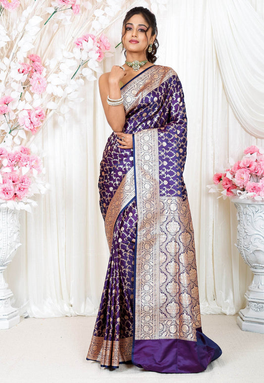 Purple Wedding Banarasi Silk Saree with Blouse Piece - Adi Akshoy & Co.