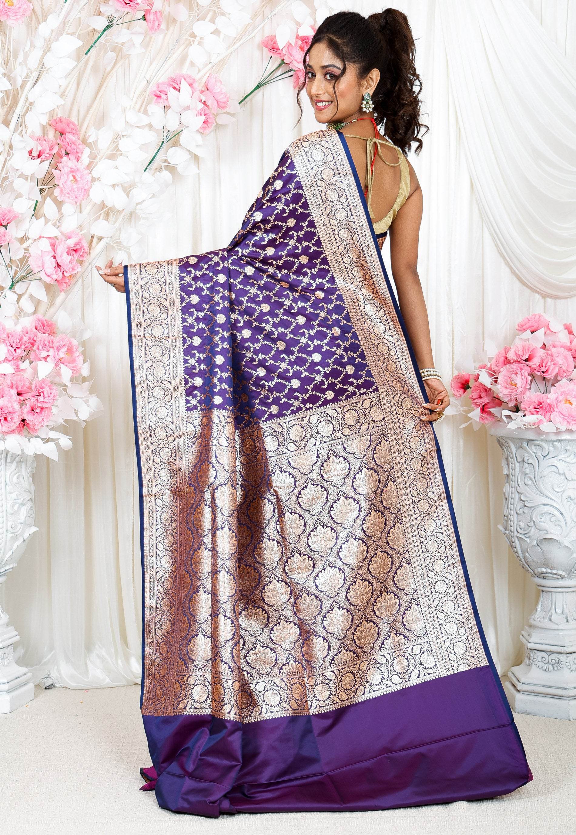 Purple Wedding Banarasi Silk Saree with Blouse Piece - Adi Akshoy & Co.