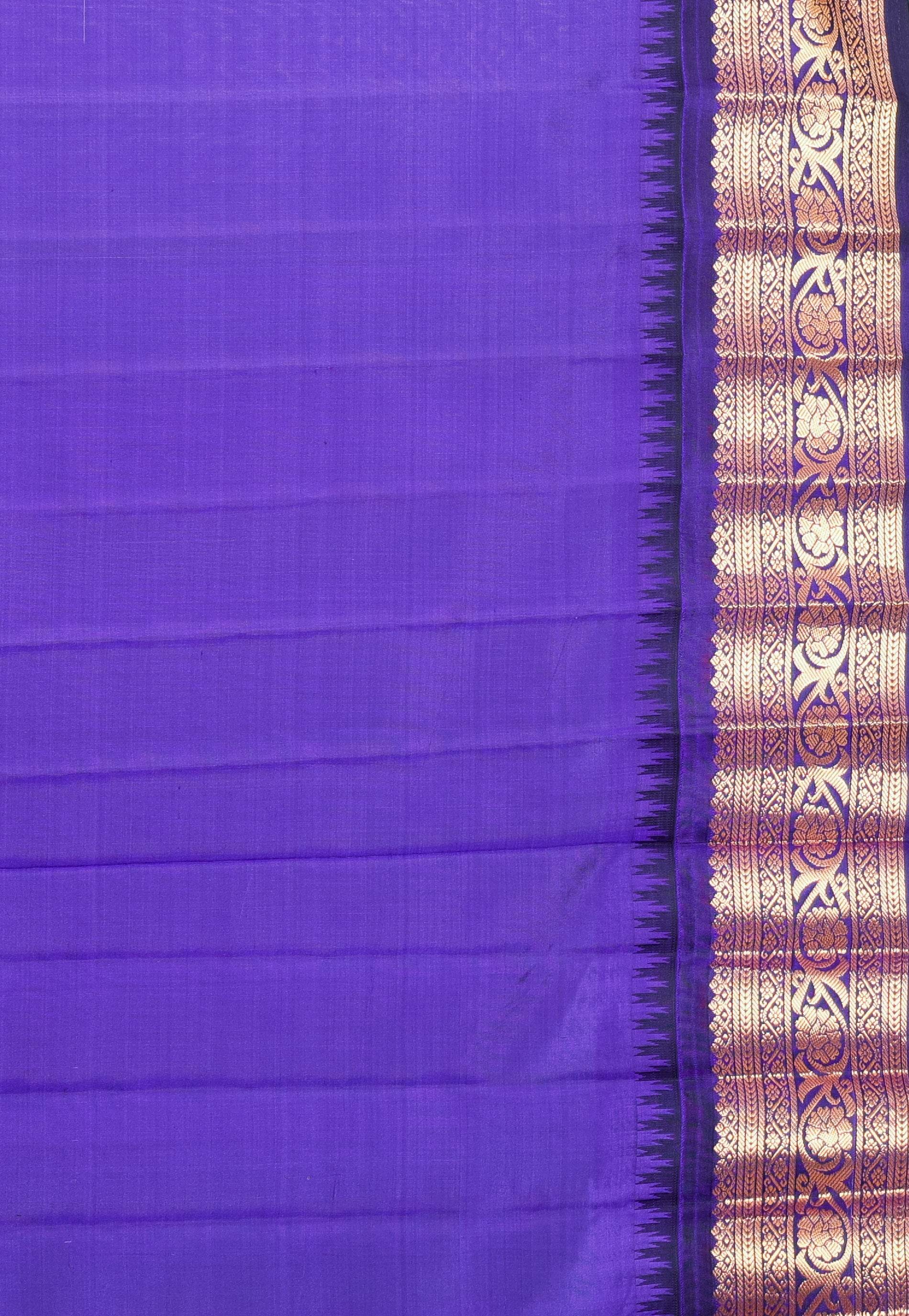 Sea Green with Green and Navy Blue Border Ganga Jamuna Border Gadwal Saree With Blouse Piece - Adi Akshoy & Co.