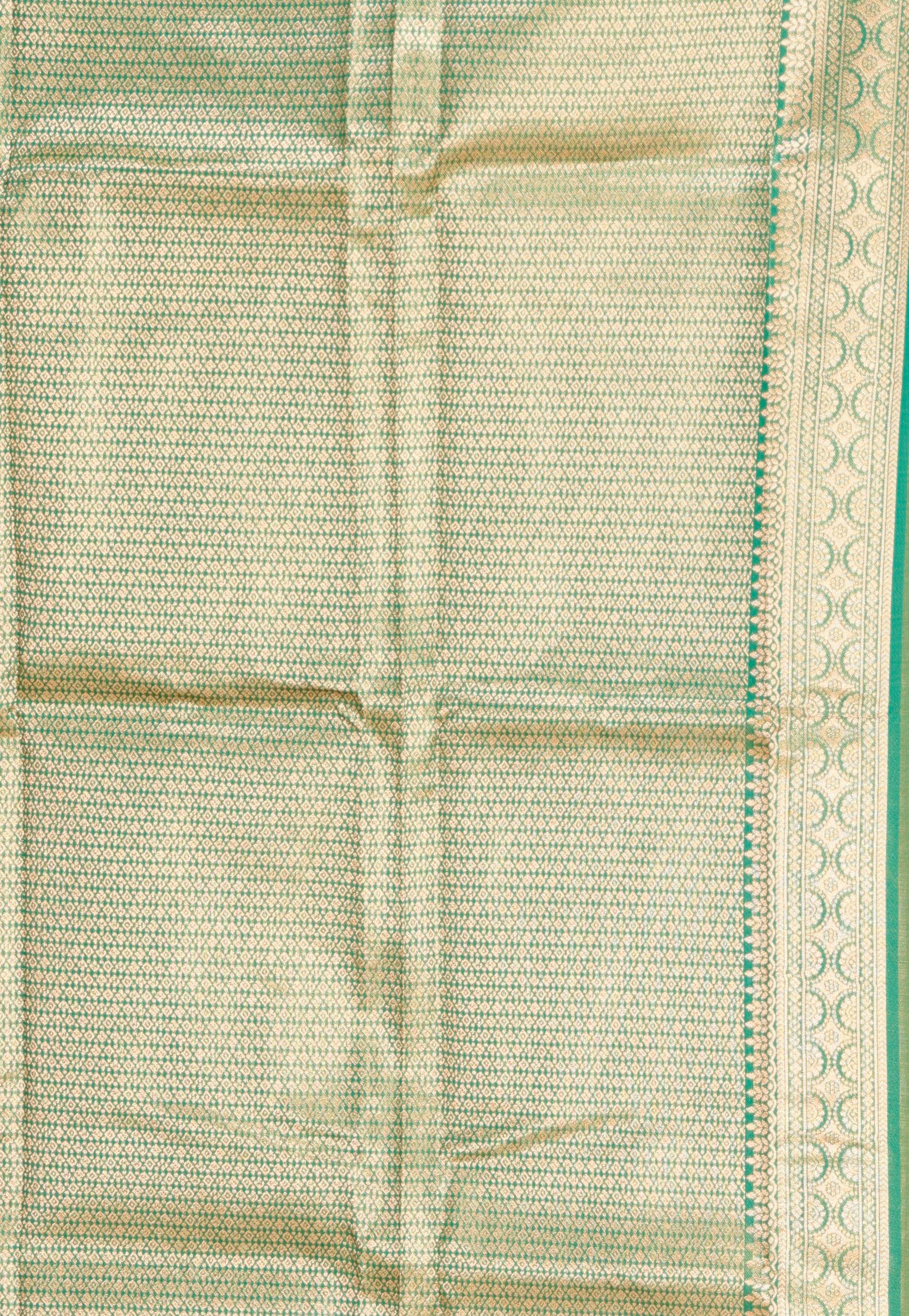 Orange with Green Border Tissue Kanjivaram Silk Saree With Blouse Piece - Adi Akshoy & Co.