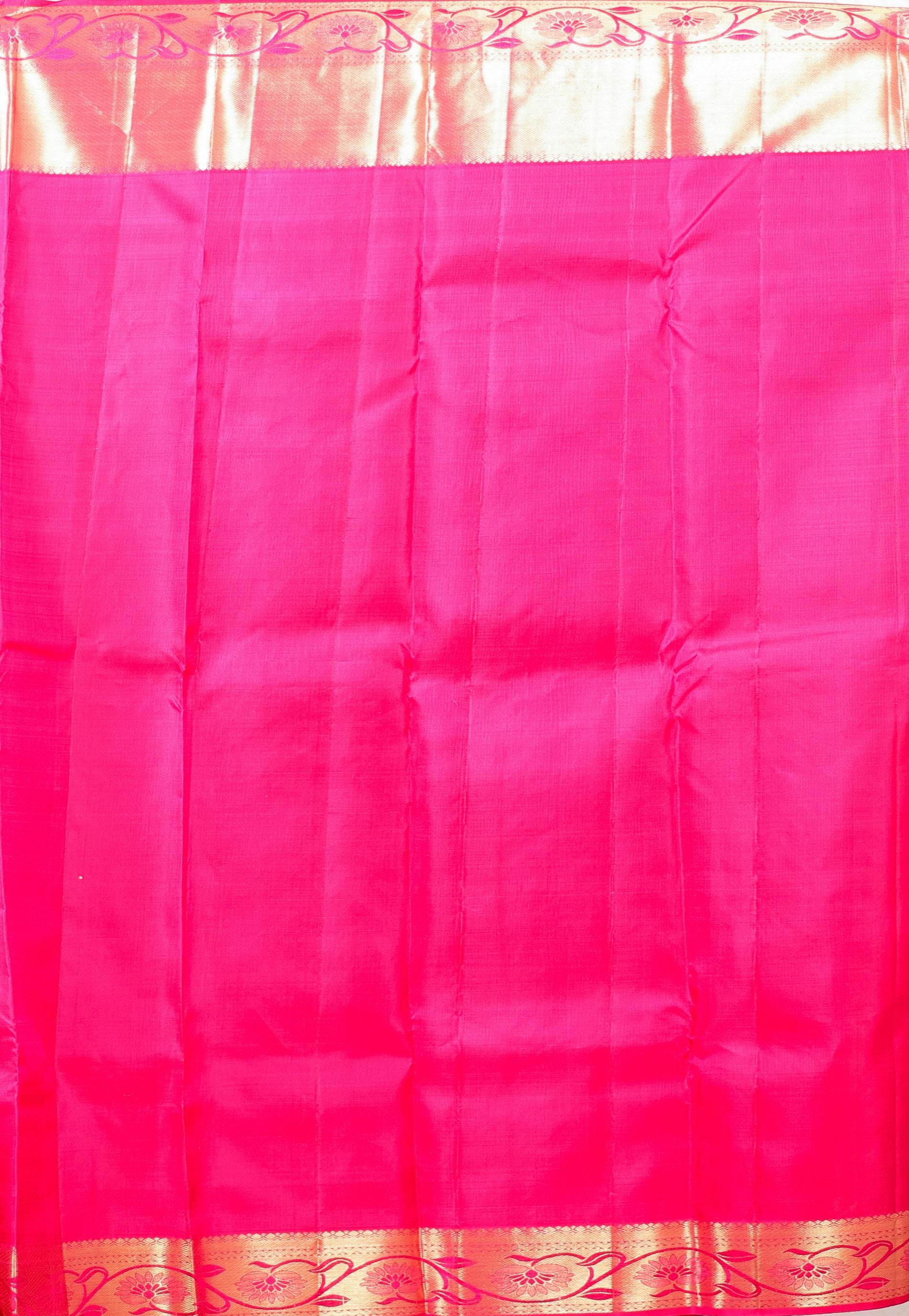 Purple with Rani Pink Border Kanjivaram Silk Saree With Blouse Piece - Adi Akshoy & Co.