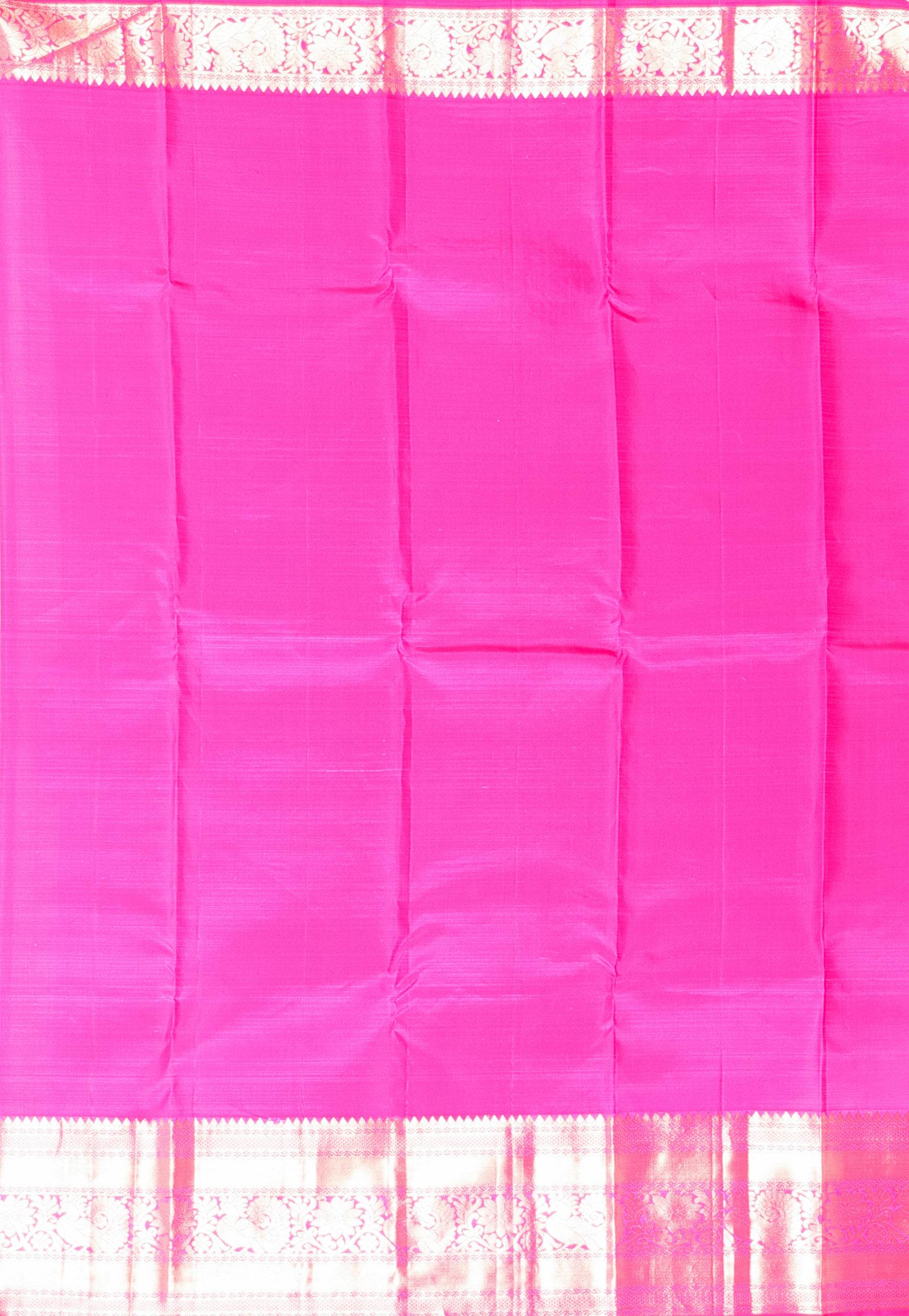 Rani Pink Kanjivaram Silk Saree With Blouse Piece - Adi Akshoy & Co.