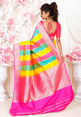 Multicolor Kadwa Katan Pure Silk Saree With Blouse Piece - Adi Akshoy & Co.