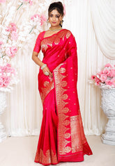 Rani Pink Tussar Pure Silk Saree with Blouse Piece - Adi Akshoy & Co.