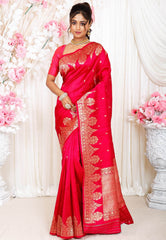 Rani Pink Tussar Pure Silk Saree with Blouse Piece - Adi Akshoy & Co.