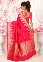 Rani Pink Tussar Pure Silk Saree with Blouse Piece - Adi Akshoy & Co.
