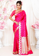 Rani Pink Wedding Banarasi Silk Saree with Blouse Piece - Adi Akshoy & Co.