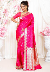 Rani Pink Wedding Banarasi Silk Saree with Blouse Piece - Adi Akshoy & Co.