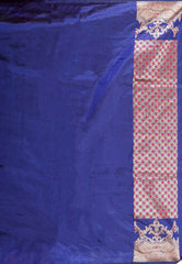 Navy Blue with Minakari Border Kadwa Katan Pure Silk Saree With Blouse Piece - Adi Akshoy & Co.